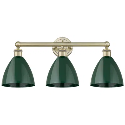 Innovations Lighting Plymouth Dome 25.5"w 3 Light Antique Brass Bath Light With Green Shade
