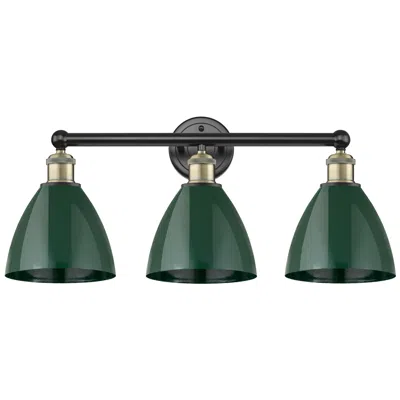 Innovations Lighting Plymouth Dome 25.5"w 3 Light Black Brass Bath Light With Green Shade