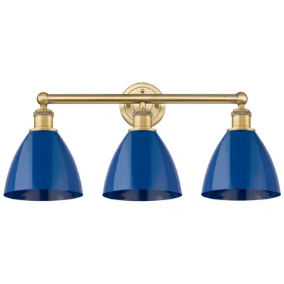 Innovations Lighting Plymouth Dome 25.5"w 3 Light Brushed Brass Bath Light With Blue Shade In Gold