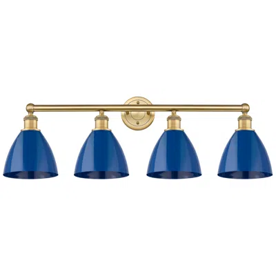 Innovations Lighting Plymouth Dome 34.5"w 4 Light Brushed Brass Bath Light With Blue Shade In Gold