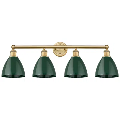 Innovations Lighting Plymouth Dome 34.5"w 4 Light Brushed Brass Bath Light With Green Shade