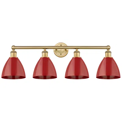 Innovations Lighting Plymouth Dome 34.5"w 4 Light Brushed Brass Bath Vanity Light With Red