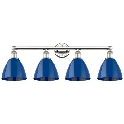 Innovations Lighting Plymouth Dome 34.5"w 4 Light Polished Nickel Bath Light With Blue Shad