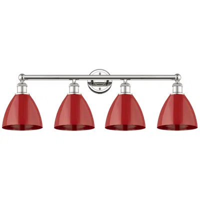 Innovations Lighting Plymouth Dome 34.5"w 4 Light Polished Nickel Bath Light With Red Shade