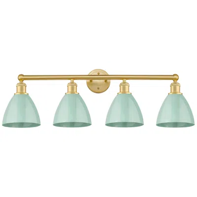 Innovations Lighting Plymouth Dome 34.5"w 4 Light Satin Gold Bath Light With Seafoam Shade