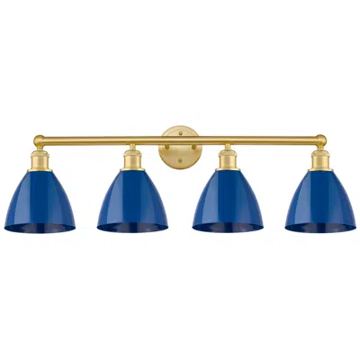 Innovations Lighting Plymouth Dome 34.5"w 4 Light Satin Gold Bath Vanity Light With Blue Sh