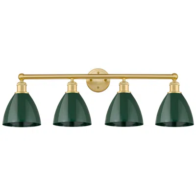Innovations Lighting Plymouth Dome 34.5"w 4 Light Satin Gold Bath Vanity Light With Green S