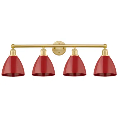 Innovations Lighting Plymouth Dome 34.5"w 4 Light Satin Gold Bath Vanity Light With Red Sha