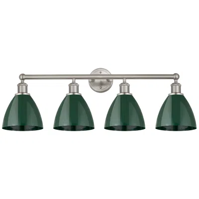 Innovations Lighting Plymouth Dome 34.5"w 4 Light Satin Nickel Bath Vanity Light W/ Green S