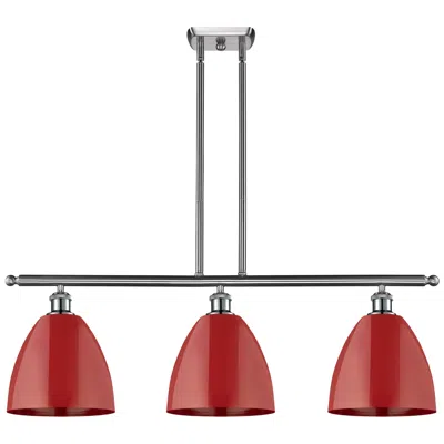 Innovations Lighting Plymouth Dome 36"w 3 Light Brushed Satin Nickel Island Light W/ Red Sh