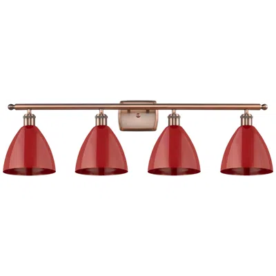 Innovations Lighting Plymouth Dome 37.5" Wide 4 Light Copper Bath Vanity Light W/ Red Shade