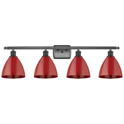 Innovations Lighting Plymouth Dome 37.5" Wide 4 Light Matte Black Bath Vanity Light W/ Red