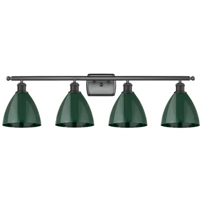 Innovations Lighting Plymouth Dome 37.5"w 4 Light Matte Black Bath Vanity Light W/ Green Sh