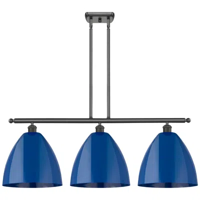 Innovations Lighting Plymouth Dome 38.5"w 3 Light Bronze Stem Hung Island Light W/ Blue Sha