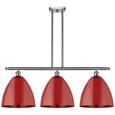 Innovations Lighting Plymouth Dome 38.5"w 3 Light Brushed Nickel Stem Island Light W/ Red S In Silver