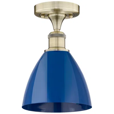 Innovations Lighting Plymouth Dome 7.5" Wide Antique Brass Semi.flush Mount With Blue Shade