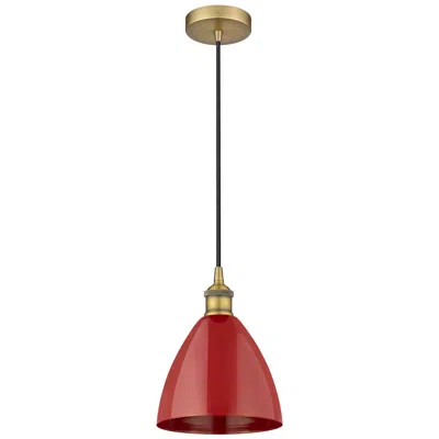 Innovations Lighting Plymouth Dome 7.5" Wide Brushed Brass Corded Mini Pendant W/ Red Shade