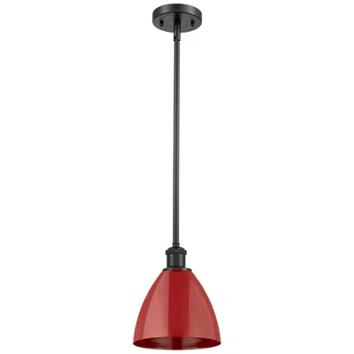 Innovations Lighting Plymouth Dome 7.5" Wide Matte Black Stem Hung Pendant W/ Red Shade