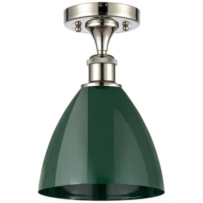 Innovations Lighting Plymouth Dome 7.5" Wide Polished Nickel Semi Flush Mount W/ Green Shad