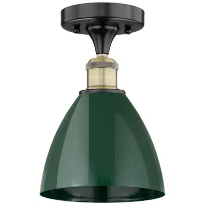 Innovations Lighting Plymouth Dome 7.5"w Black Antique Brass Semi.flush Mount With Green Sh