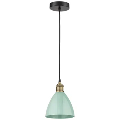 Innovations Lighting Plymouth Dome 7.5"w Black Brass Corded Mini Pendant W/ Seafoam Shade