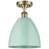 Innovations Lighting Plymouth Dome 9" Wide Antique Brass Semi Flush Mount W/ Seafoam Shade