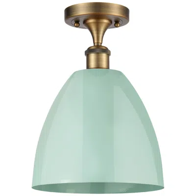 Innovations Lighting Plymouth Dome 9" Wide Brushed Brass Semi Flush Mount W/ Seafoam Shade