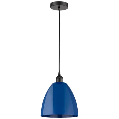 Innovations Lighting Plymouth Dome 9" Wide Matte Black Corded Mini Pendant W/ Blue Shade