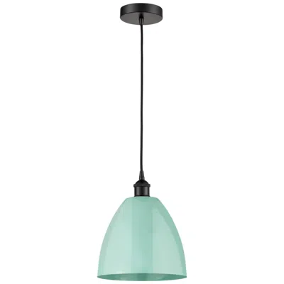 Innovations Lighting Plymouth Dome 9" Wide Matte Black Corded Mini Pendant W/ Seafoam Shade