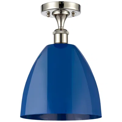 Innovations Lighting Plymouth Dome 9" Wide Polished Nickel Semi Flush Mount W/ Blue Shade