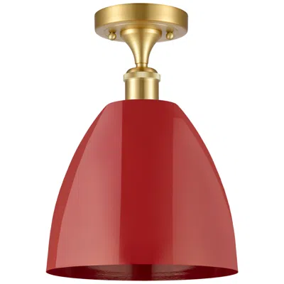 Innovations Lighting Plymouth Dome 9" Wide Satin Gold Semi Flush Mount W/ Red Shade