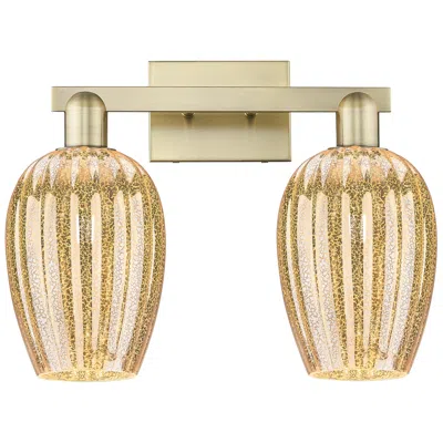 Innovations Lighting Preston 16"w 2 Light Antique Brass Bath Light With Mercury Flute Shade