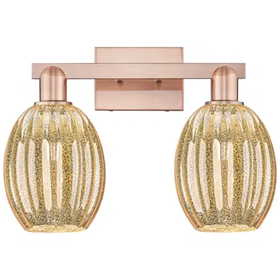 Innovations Lighting Preston 16"w 2 Light Antique Copper Bath Light With Bell Mercury Shade In Gold