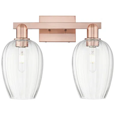 Innovations Lighting Preston 16"w 2 Light Antique Copper Bath Light With Clear Flute Shade