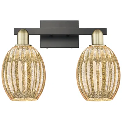 Innovations Lighting Preston 16"w 2 Light Black Brass Bath Light With Bell Mercury Shade