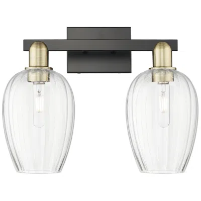 Innovations Lighting Preston 16"w 2 Light Black Brass Bath Light With Clear Flute Shade