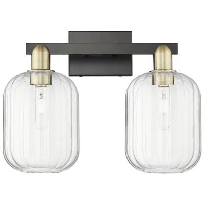 Innovations Lighting Preston 16"w 2 Light Black Brass Bath Light With Clear Jar Shade