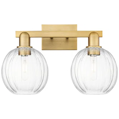 Innovations Lighting Preston 16"w 2 Light Brushed Brass Bath Light With Clear Globe Shade