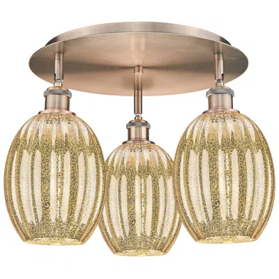 Innovations Lighting Preston 18" Wide 3-light Antique Copper Flush Mount With Mercury Shade In Gold