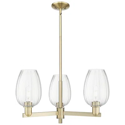 Innovations Lighting Preston 18"w 3 Light Antique Brass Stem Chandelier W/ Flute Clear Shade In Gold