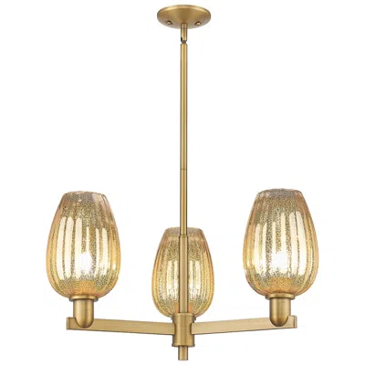 Innovations Lighting Preston 18"w 3 Light Brass Stem Chandelier W/ Flute Mercury Shade