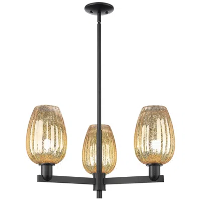 Innovations Lighting Preston 18"w 3 Light Matte Black Stem Chandelier W/ Flute Mercury Shade
