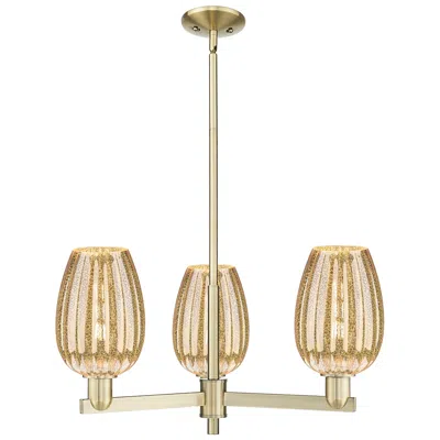 Innovations Lighting Preston 18"w 3-lt Antique Brass Stem Chandelier W/ Flute Mercury Shade