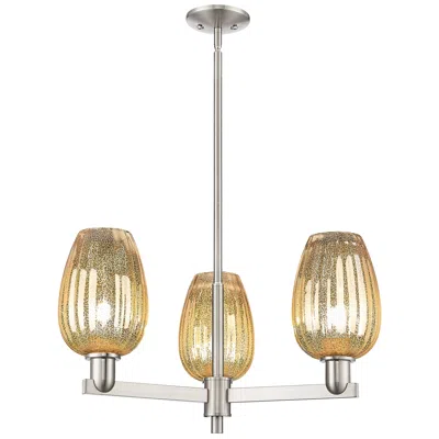 Innovations Lighting Preston 18"w 3-lt Satin Nickel Stem Chandelier W/ Flute Mercury Shade