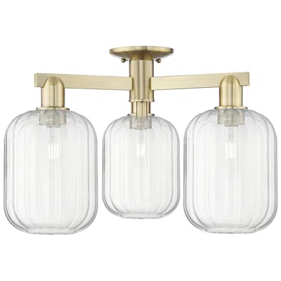 Innovations Lighting Preston 24"w 3 Light Antique Brass Semi-flush With Clear Jar Shade