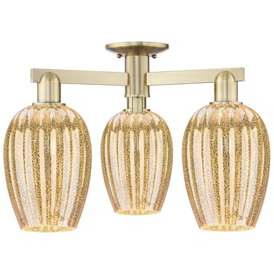 Innovations Lighting Preston 24"w 3 Light Antique Brass Semi-flush With Mercury Flute Shade