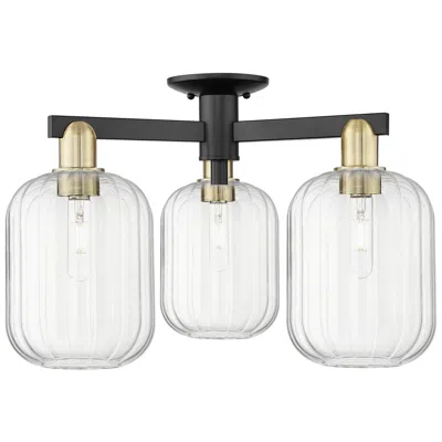 Innovations Lighting Preston 24"w 3 Light Black Brass Semi-flush With Clear Jar Shade