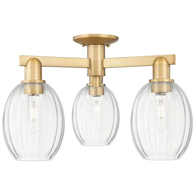 Innovations Lighting Preston 24"w 3 Light Brushed Brass Semi-flush With Bulb Clear Shade
