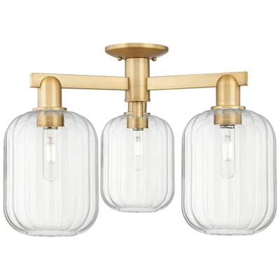 Innovations Lighting Preston 24"w 3 Light Brushed Brass Semi-flush With Clear Jar Shade