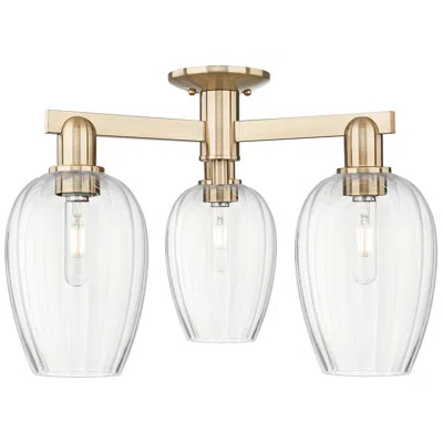 Innovations Lighting Preston 24"w 3 Light Champagne Bronze Semi-flush With Flute Clear Shade